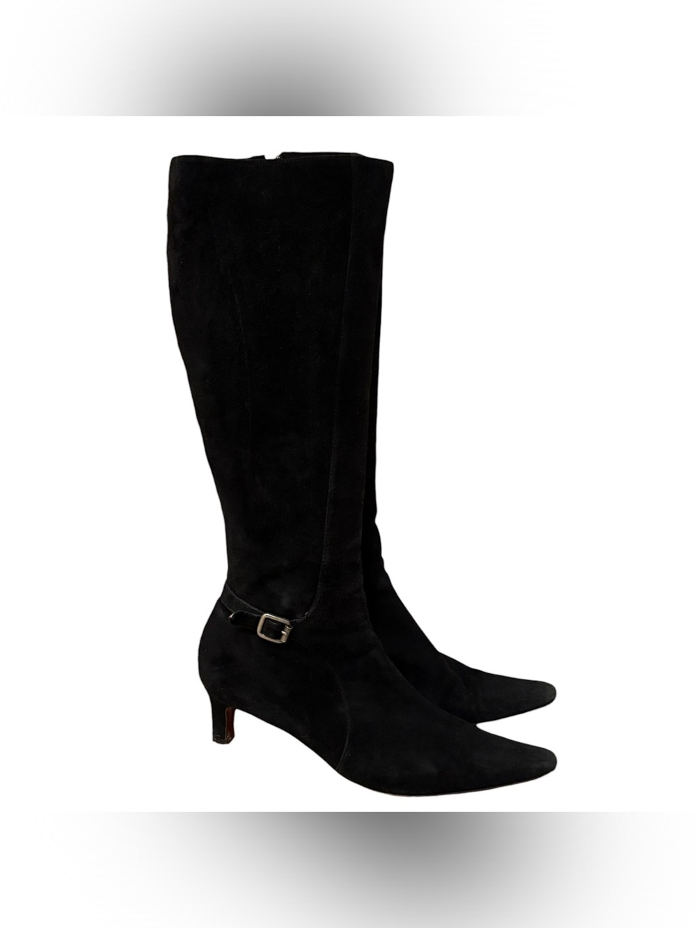 Ralph Lauren Y2K Suede Leather Knee High Boots Pointed Toe Kitten Heel Sz 8 B